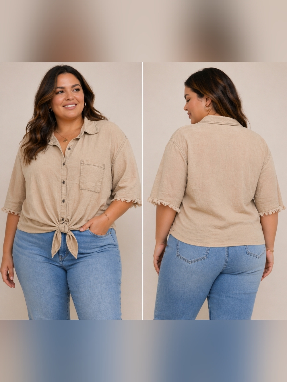 Ashley Stewart Cream Button-Up Shirt